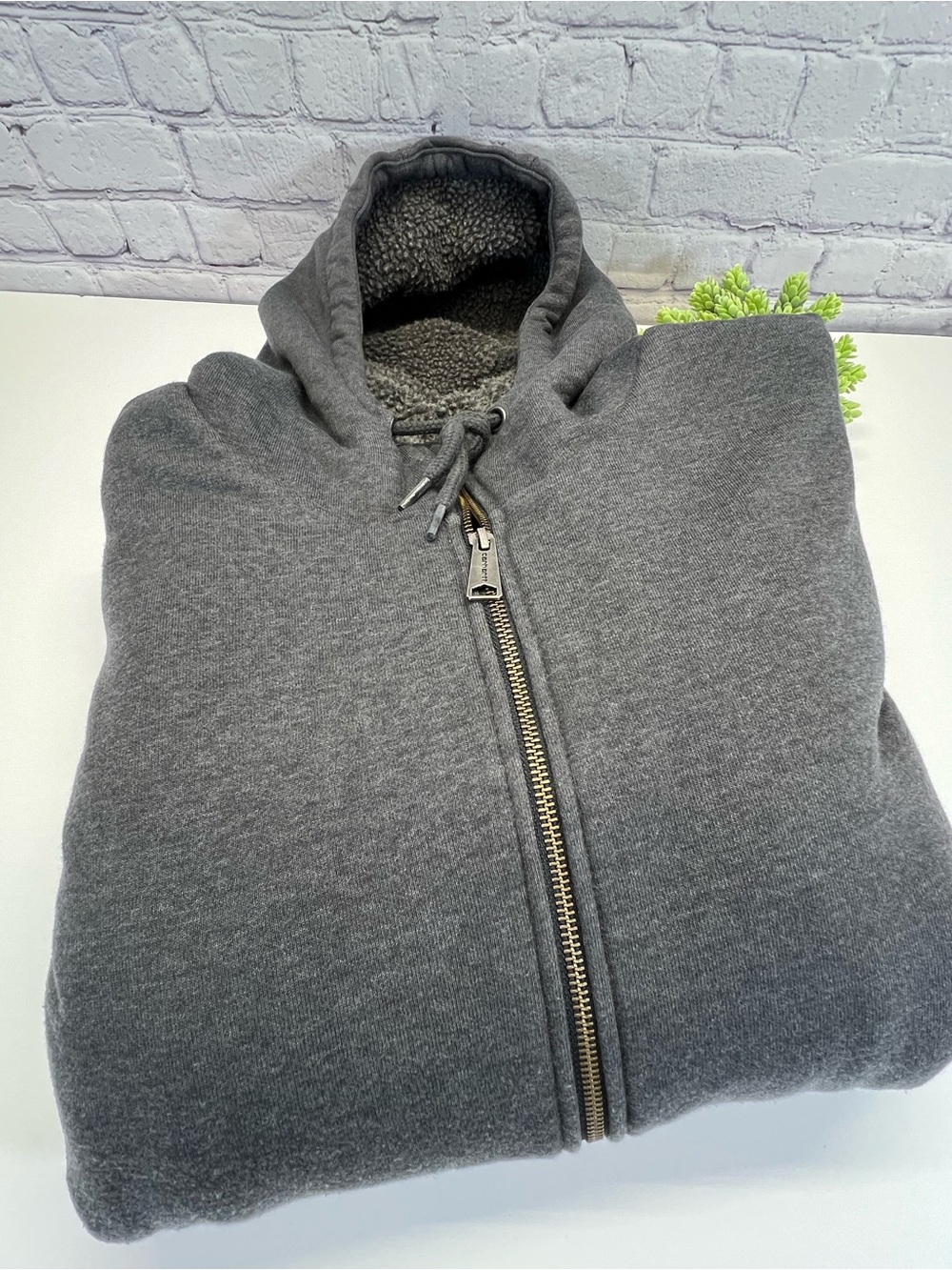 Carhartt Rain Defender Men's Charcoal Gray Sherpa-Lined Zip-Up Hoodie